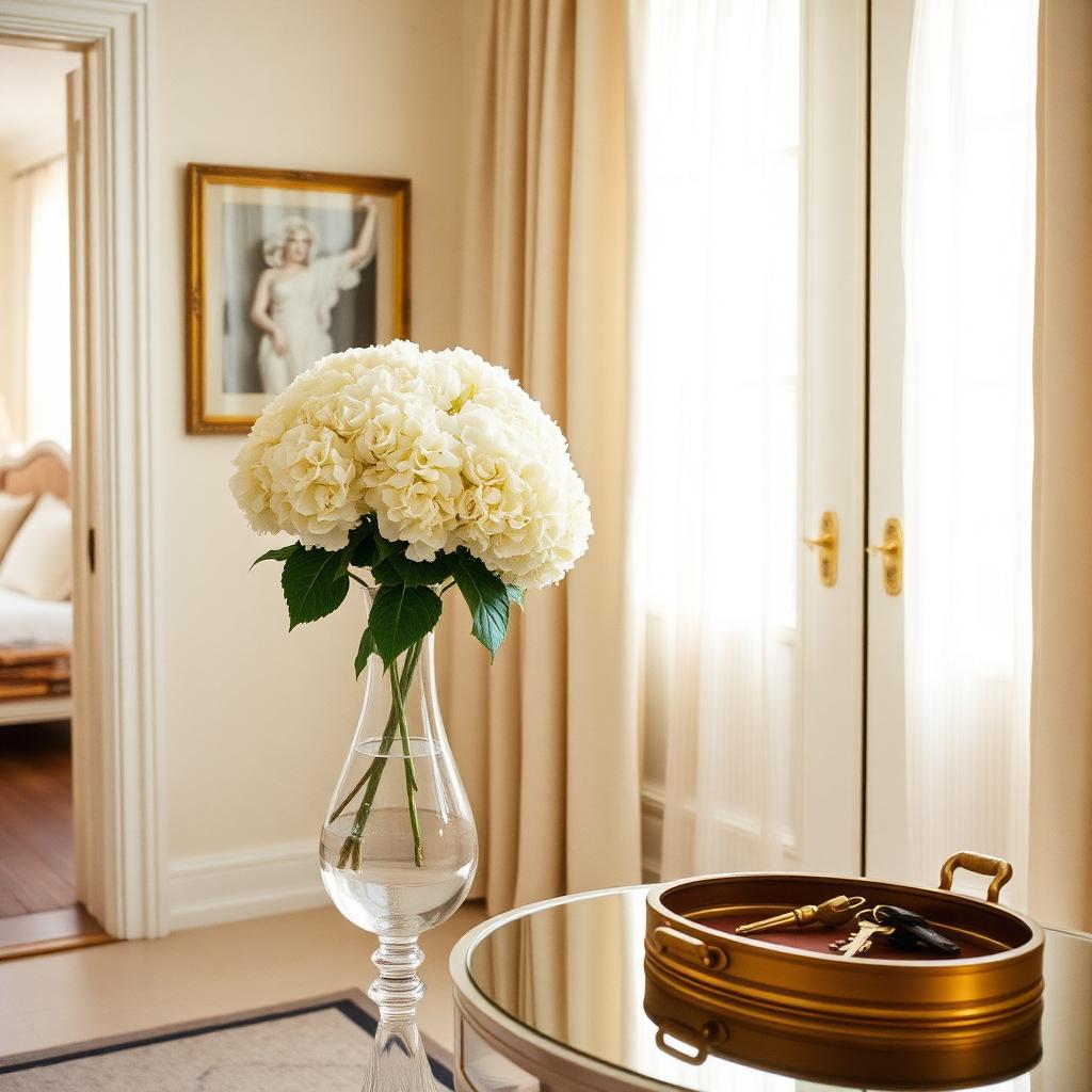 Elegant entryway with fresh hydrangeas