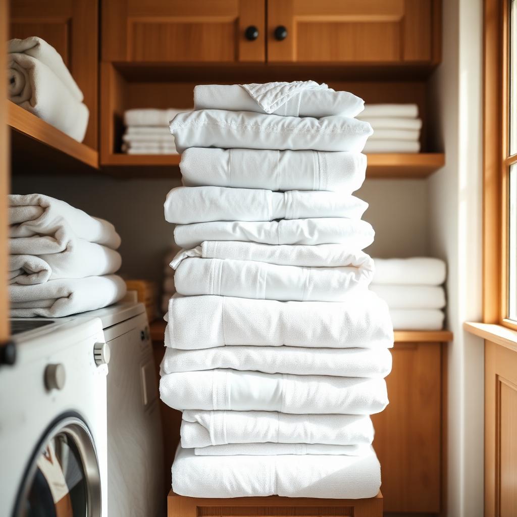 Neatly folded white linens