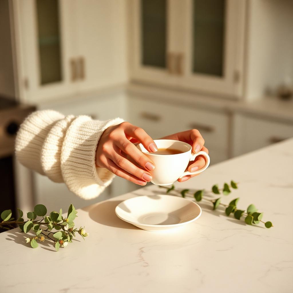 A quiet morning tea at the kitchen island